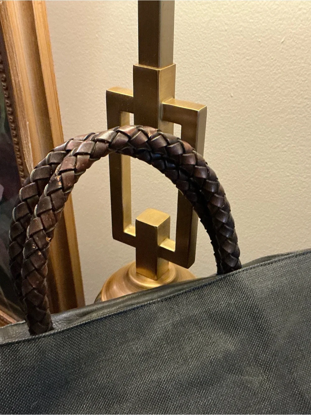 Versace Black Tote with Embossed Medusa Motif and Braided Handles